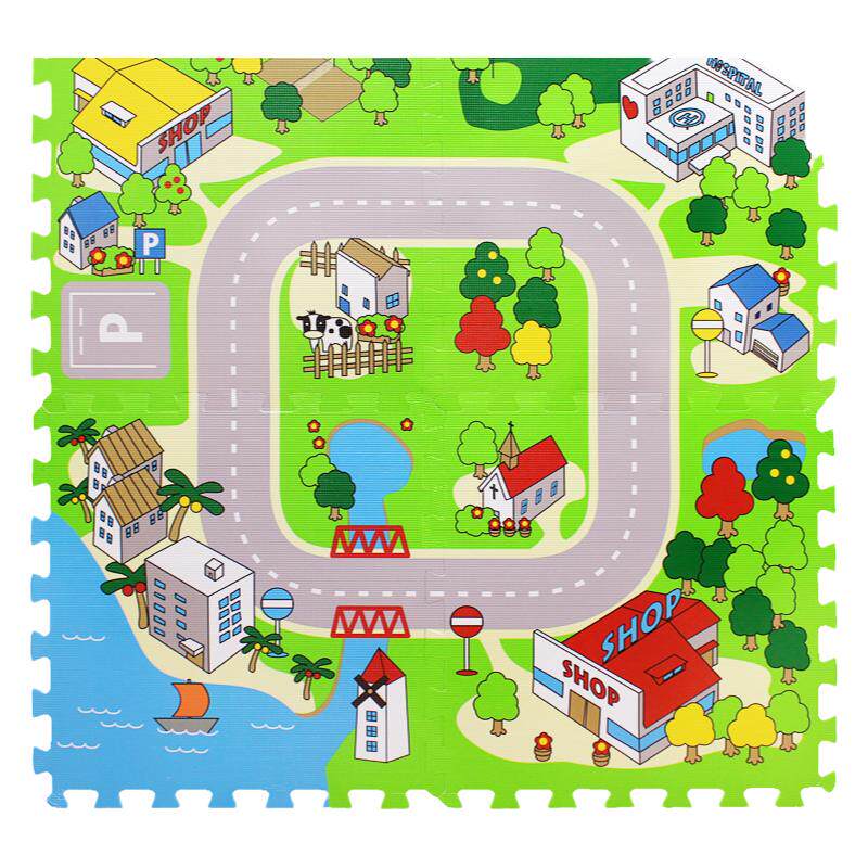 出口无味儿童拼接泡沫地垫宝宝爬行垫城市道路轨道游戏垫40*40cm