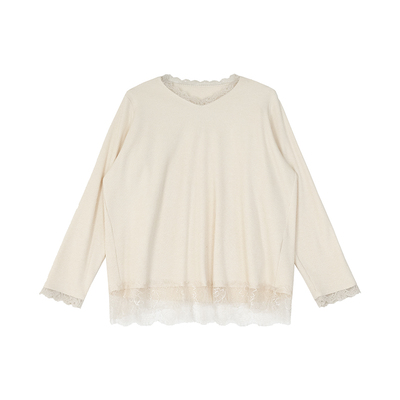 安妮森林坑条花边拼接打底内搭T