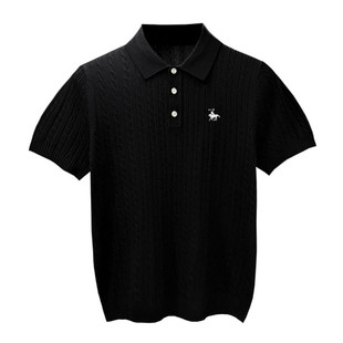 英伦复古时尚花纹针织短袖男夏季新款高级纯色翻领修身男士polo衫
