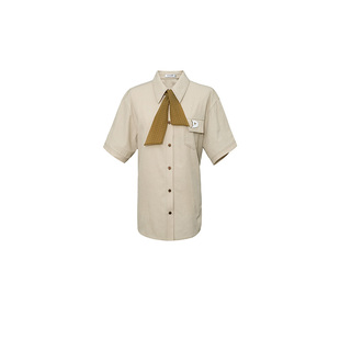 D-HARRY/迪哈利夏新款卡其色不规则袋盖短袖衬衫DH232D96261D