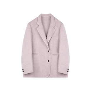 BLUEerror 高织密纺羊驼毛双面呢紫色毛呢西装外套女短款呢子冬季