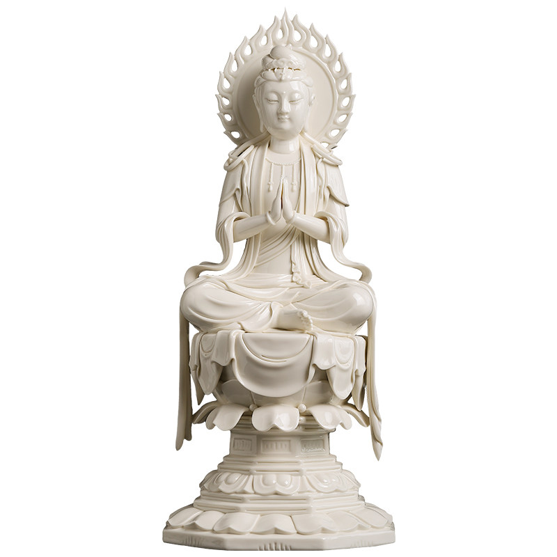 戴玉堂陶瓷叶云凤《古莲座合掌观音》收藏非遗送礼摆件家居饰品