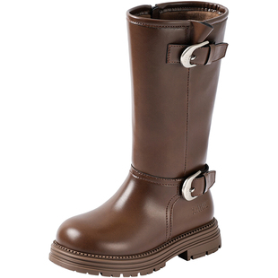 安奈儿女童马丁靴高筒2026新款冬季加绒二棉中大童儿童靴子长筒靴