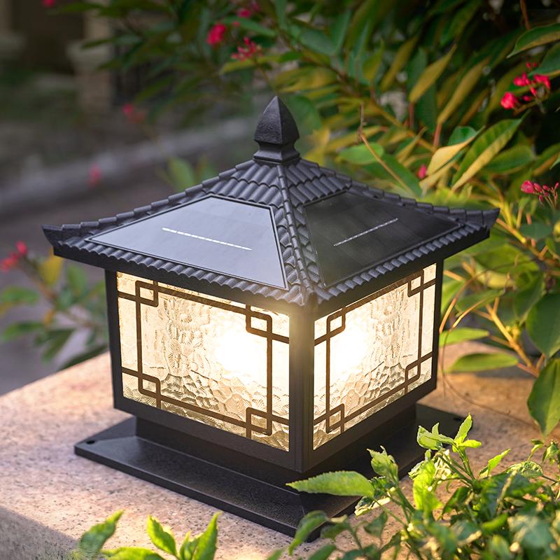 太阳能户外柱头灯防水柱子灯别墅大门立柱灯围墙新中式室外庭院灯