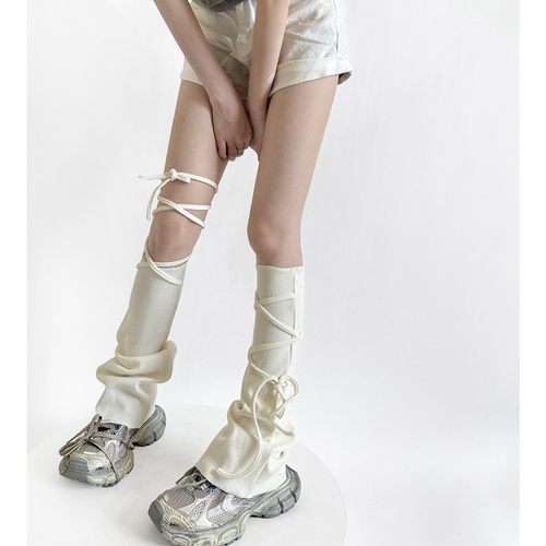 春夏纯色梯形绑带袜套女jk脚套堆堆套风喇叭原感宿灰色y2k腿设计