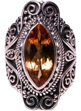 尼泊尔复古黄水晶手工纯银戒指女