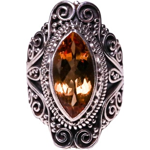 尼泊尔手工S925纯银戒指女天然黄水晶复古宫廷夸张小众文艺风饰品