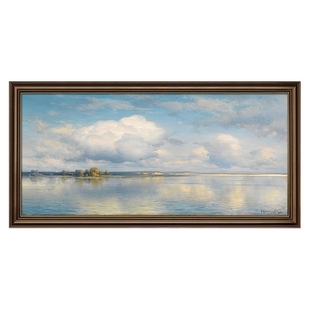 客厅装饰画风景油画蓝天白云壁画名画一整幅美式背景墙画艺术挂画