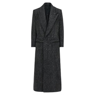 CulturE秋冬小众毛绒廓形宽肩毛呢大衣重磅宽松绑带收腰长款风衣