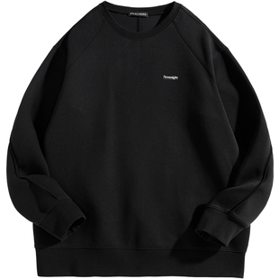 太平鸟男装复古圆领分割线字母卫衣黑色宽松帅气卫衣上衣男潮Y