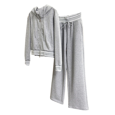 连帽拉链短卫衣休闲直筒卫裤套装
