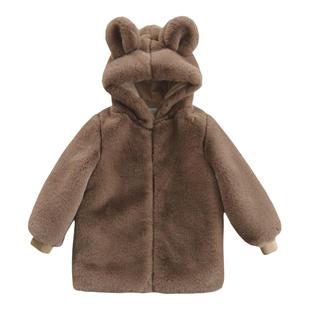 盼盼熊儿童皮草冬装外套女童仿獭兔毛绒加厚保暖男童中长款棉衣服