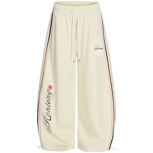 自然涩美式字母印花弯刀运动卫裤女2026春季新款宽松休闲长裤子冬