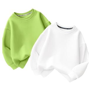 拉夏贝尔儿童卫衣春秋男童纯色秋装白色上衣2026新款女童长袖t恤