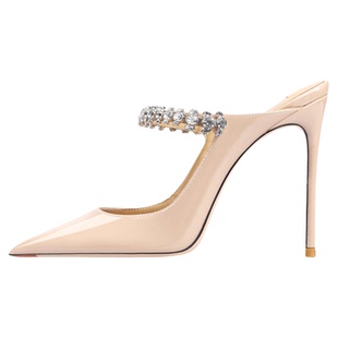 戈拉提高跟鞋女细跟夏季外穿包头半拖鞋一字带后空水钻高跟凉鞋女