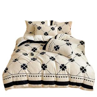 俞兆林冬季牛奶绒四件套冬季简约床单被套双面加绒毛绒学生宿舍