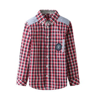 正品ELLE童装儿童衬衫中大童格子衬衣kids男童男孩长袖纯棉春秋潮