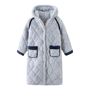 男童睡袍儿童睡衣冬季珊瑚绒加厚款三层夹棉秋冬天男孩法兰绒浴袍