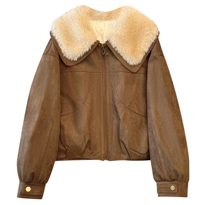 大翻领麂皮厚外套羽绒服白鸭绒女