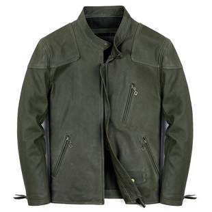 新款毒液RRL真皮皮衣头层牛皮男士修身短款机车夹克秋冬立领外套