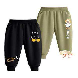 拉夏贝尔婴儿裤子冬季男童加绒卫裤2025新款宝宝一体绒长裤儿童装