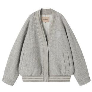 谜底无领大衣长袖2025年冬季新品廓形时髦浅花灰拼接女254MD1711