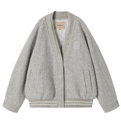 谜底无领大衣长袖2025年冬季新品廓形时髦浅花灰拼接女254MD1711