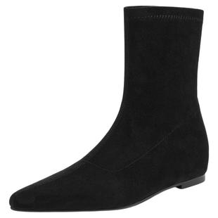 星期六加绒短靴女款2025新款冬季内增高中筒堆堆靴尖头平底瘦瘦靴