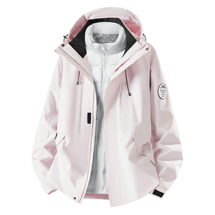 稻草人冲锋衣女生羽绒外套2025新款秋冬三合一防风防水滑雪登山服