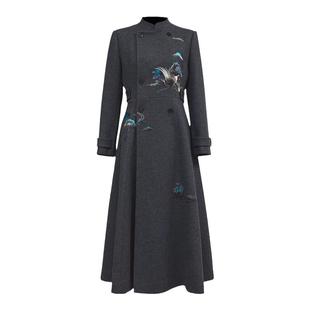 浒城古娘新款气质新中式国风战袍连衣裙轻奢羊毛大衣外套女款春秋