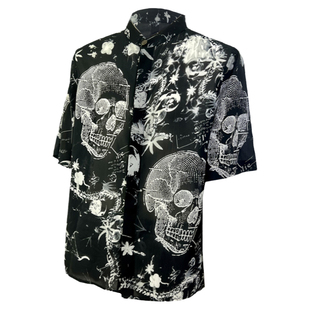 时着 新中式哥特mcq风弹力真丝男短袖衬衫夏季素描桑蚕丝休闲衬衣