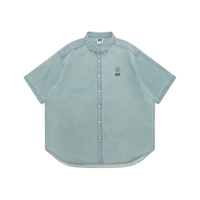 Aape猿人小标徽章做旧牛仔衬衫