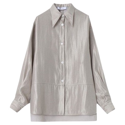 木岸muan高光缎定制北欧简约光泽感长袖衬衫宽松上衣女AL-3318