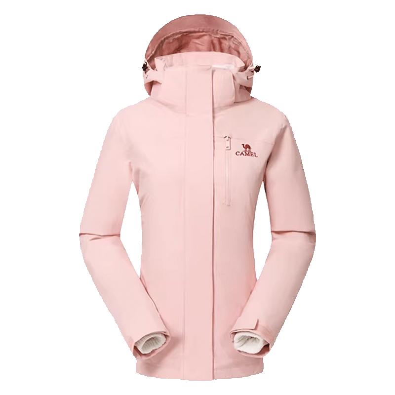 骆驼冲锋王三合一冲锋衣女2026新款户外徒步登山服粉色可拆卸外套