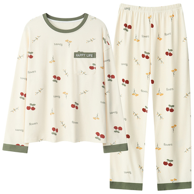 女自带胸垫一体长袖家居服套装