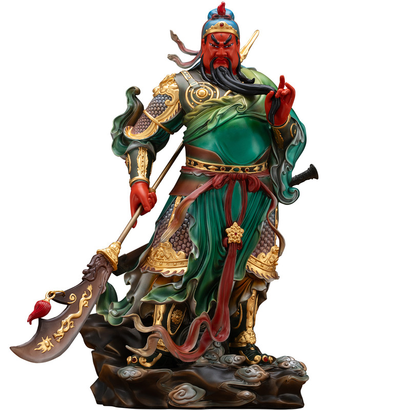 铜彩贴金武财神关公神像供奉摆件