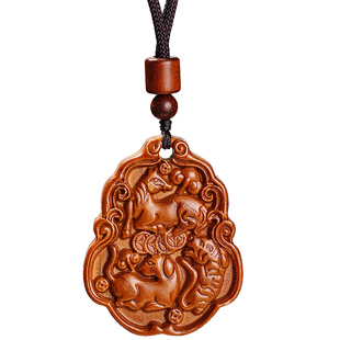 天然桃木十二生肖三合吊坠男款汽车钥匙扣挂件属相本命年项链女士