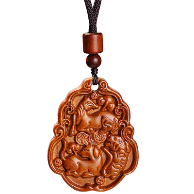 妙韵男女老桃木三合吊坠十二生肖