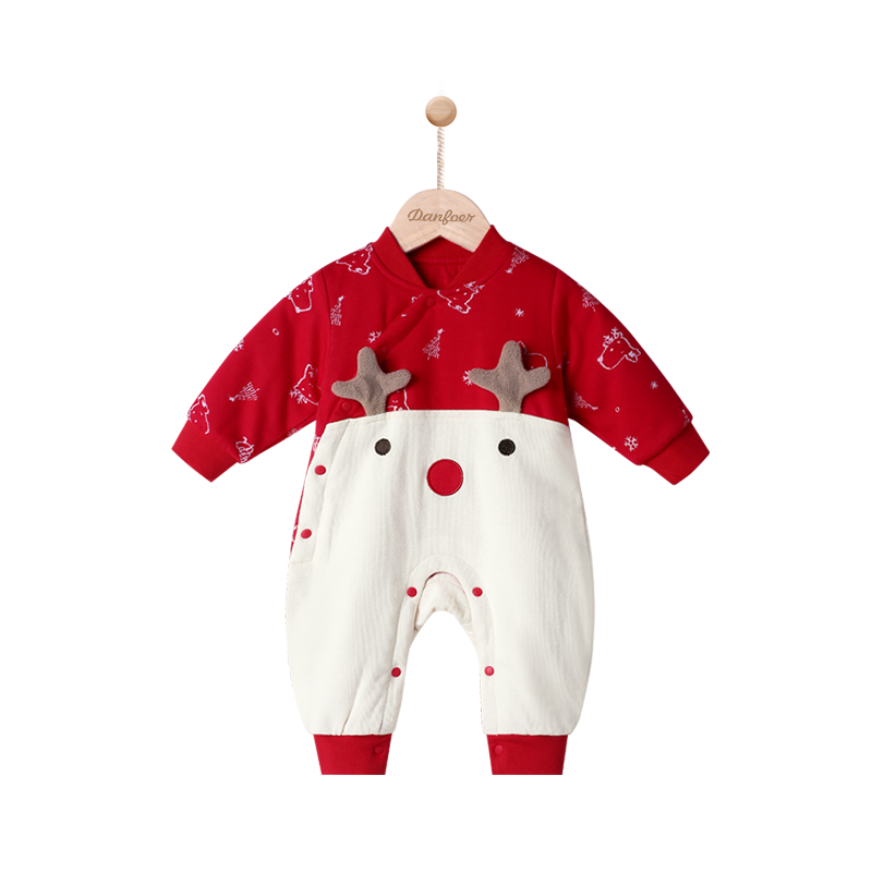 小丹佛尔夹棉红色喜庆连体衣爬服