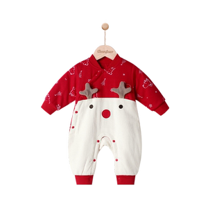小丹佛尔夹棉红色喜庆连体衣爬服