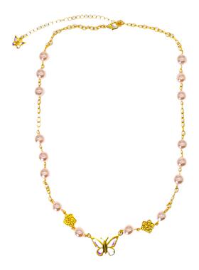 玫瑰珍珠紫蝴蝶镀金项链