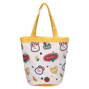 手提帆布袋可爱卡通手提袋女日常上班通勤便携手拎包零食袋小学生