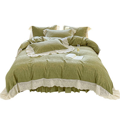 2025款法式纯棉双层纱花边四件套