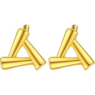 百泰小三角形黄金耳钉足金999耳饰养耳棒金耳坠镂空几何时尚耳棍