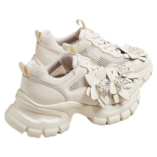 MILLIE'S/妙丽银色透气网鞋增高厚底珍珠花朵老爹鞋女鞋休闲鞋夏