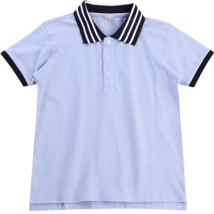 学院风校服短袖POLO衫男女三杠领纯棉季透气中小学生班服上衣T恤