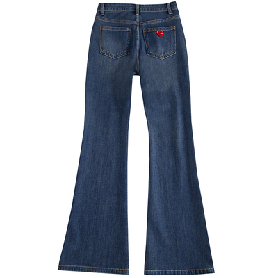 高腰刺绣莱赛尔四面弹牛仔喇叭裤