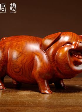 红木雕刻猪饰品实木生肖夫妇猪动物客厅家居装饰红木工艺品