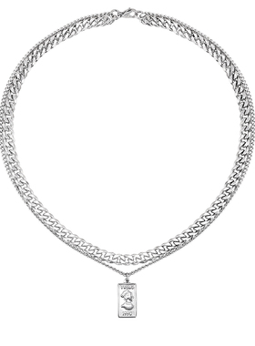 双层叠戴头像方牌古巴拼接链