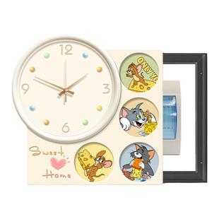 奶油风电表箱装饰画2025新款免打孔带钟表挂画遮挡配电箱竖款壁画